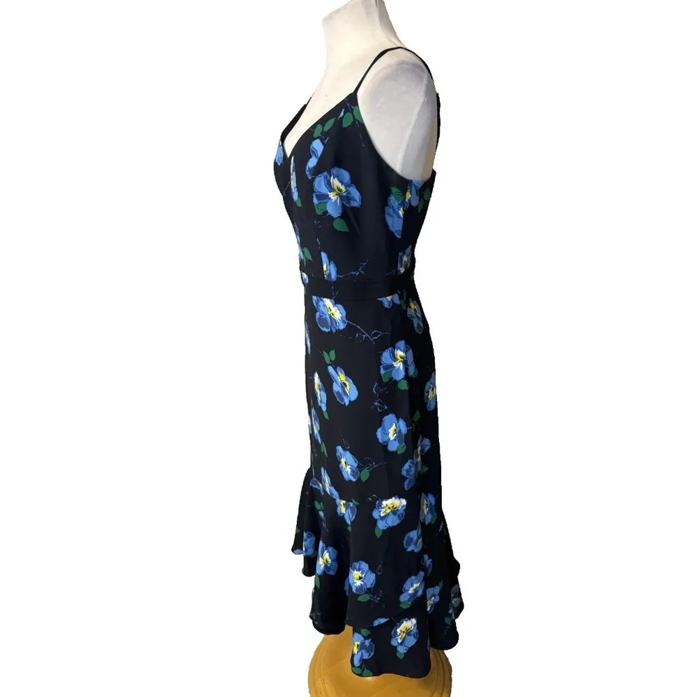 Banana Republic Slip Dress 12 Blue Black Washable Flowy Floral Midi Sleeveless
